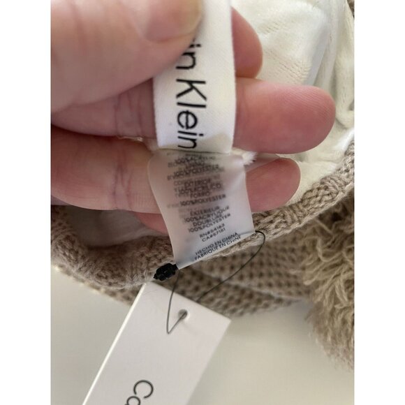 Calvin Klein Basket Stitch Knit Pom Beanie Hat Heathered Almond New! NWT - Picture 6 of 6